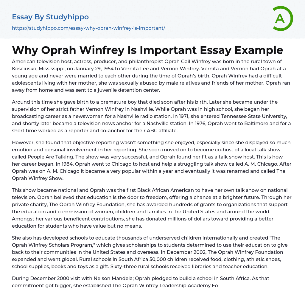 Why Oprah Winfrey Is Important Essay Example