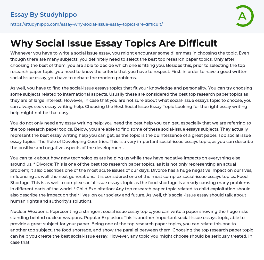 Why Social Issue Essay Topics Are Difficult