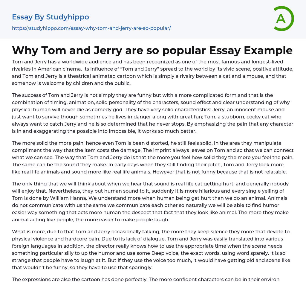 Why Tom and Jerry are so popular Essay Example