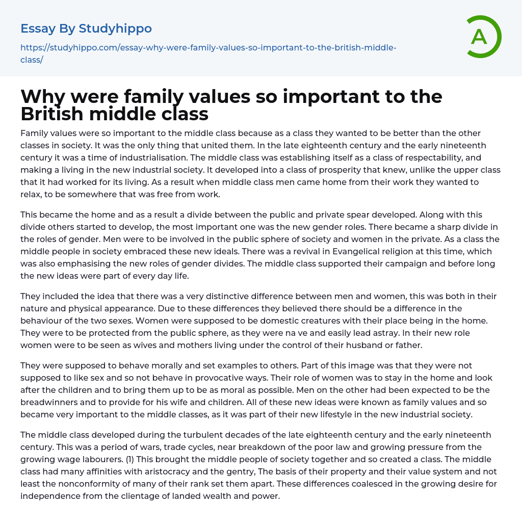 Why were family values so important to the British middle class Essay Example