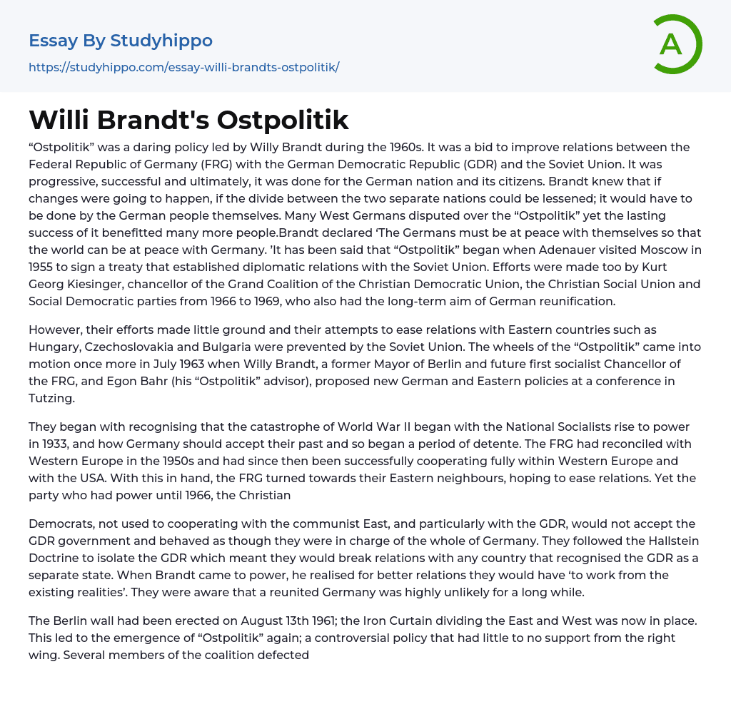 Willi Brandt’s Ostpolitik Essay Example