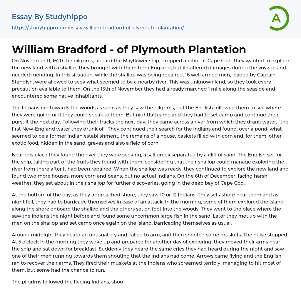 William Bradford – of Plymouth Plantation Essay Example