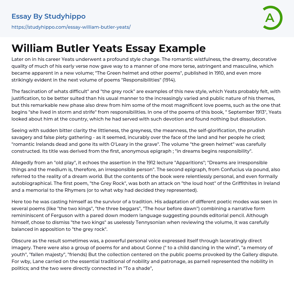 William Butler Yeats Essay Example