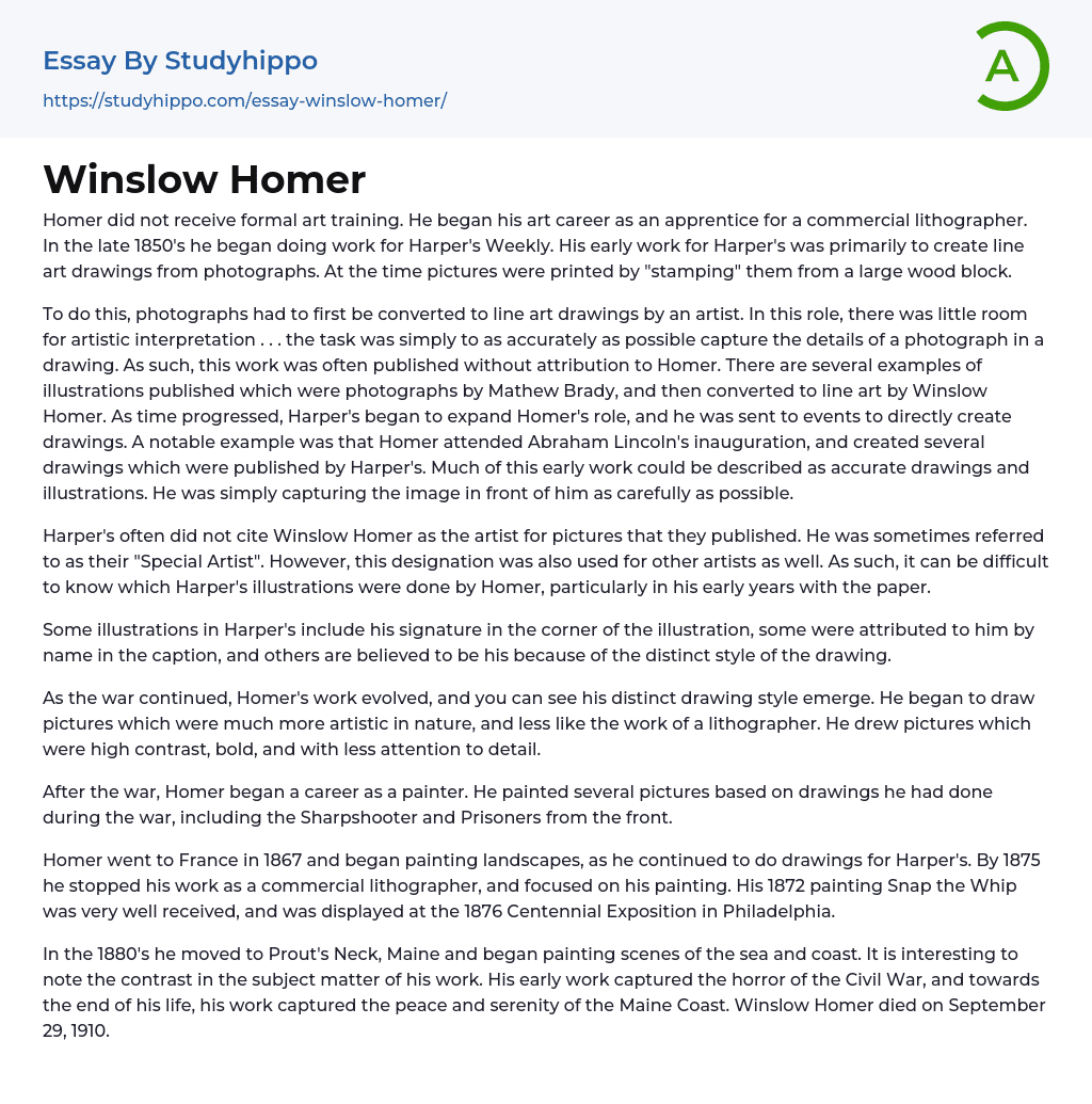 Winslow Homer Essay Example