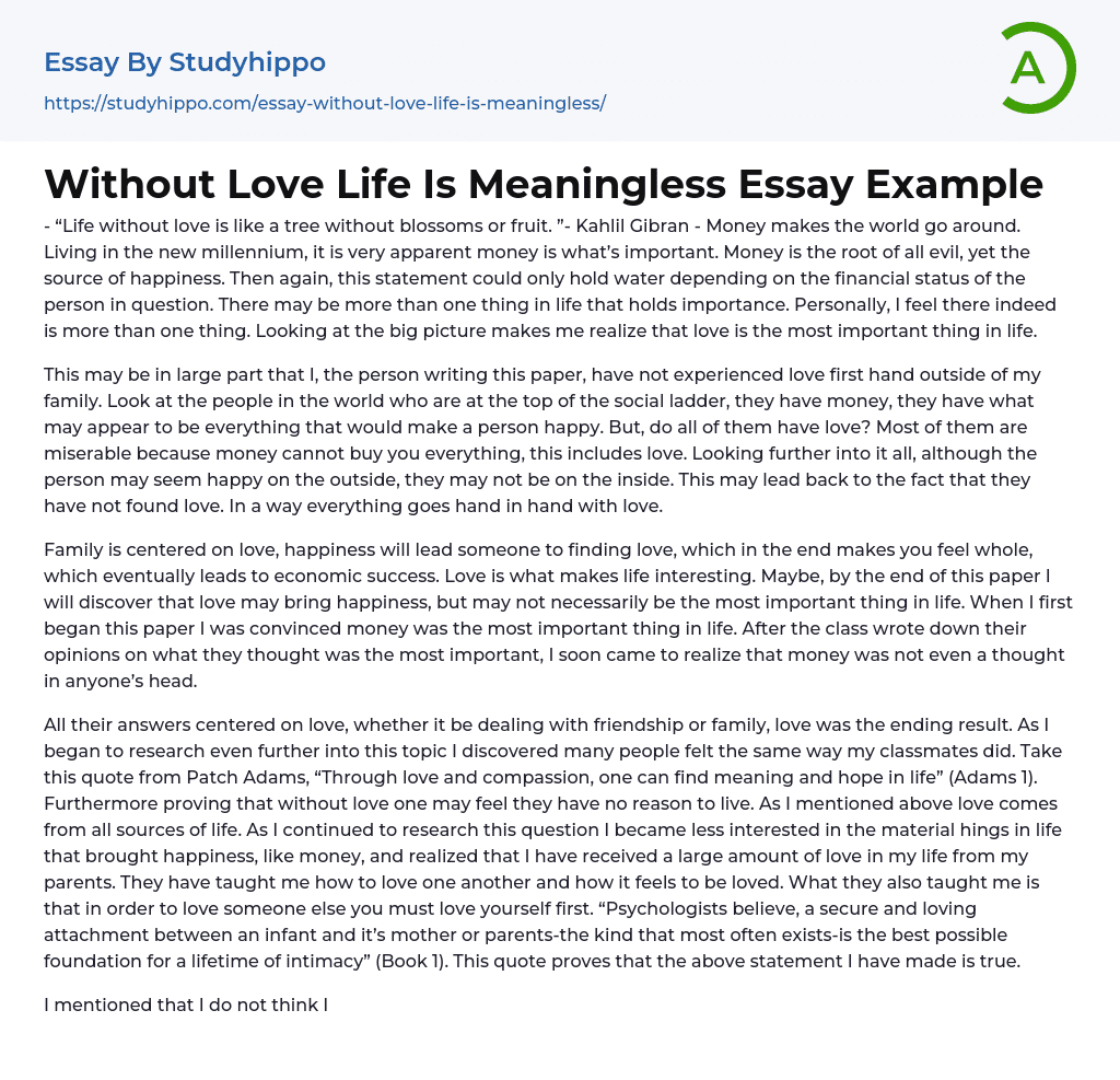 Without Love Life Is Meaningless Essay Example