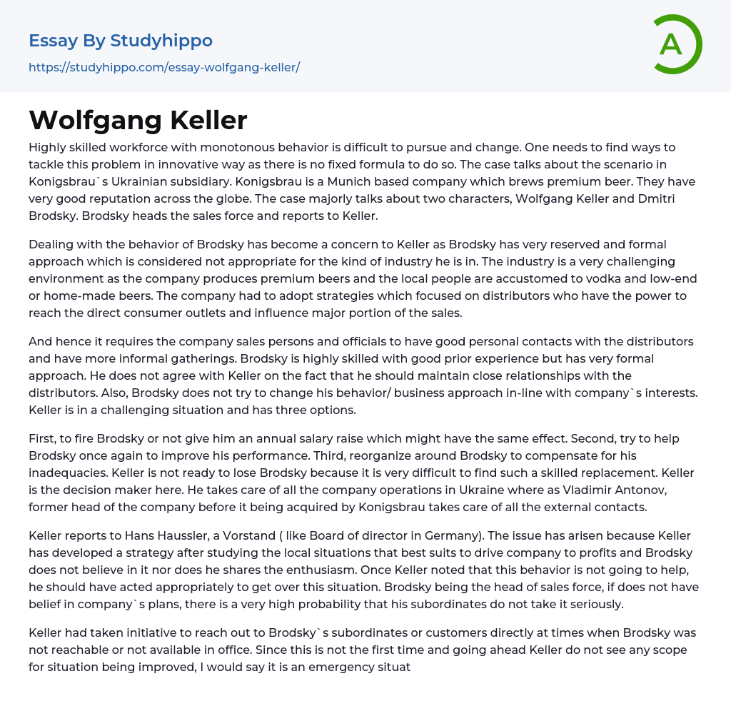Wolfgang Keller Essay Example