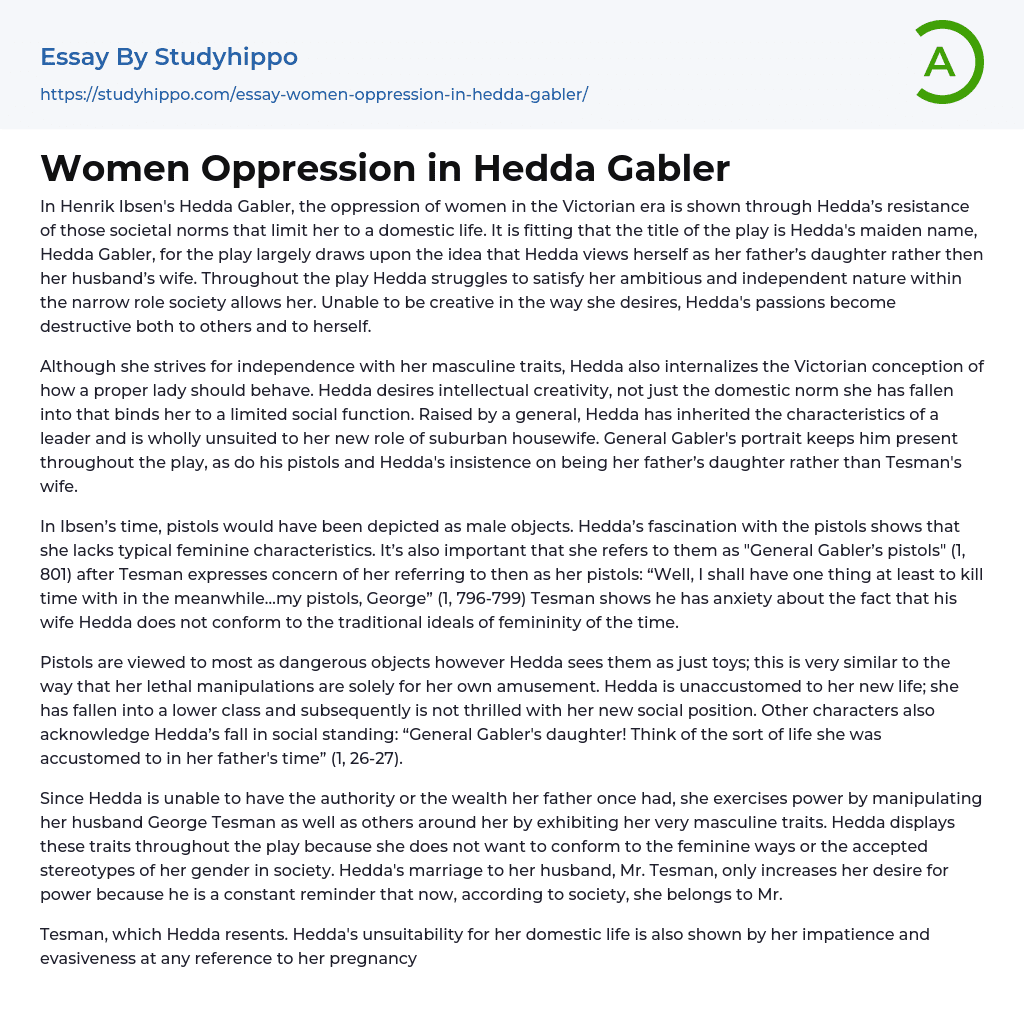 Women Oppression in Hedda Gabler Essay Example