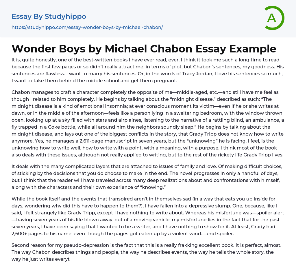 Wonder Boys by Michael Chabon Essay Example