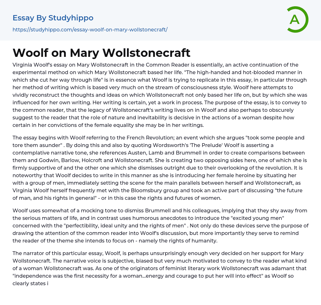 Woolf on Mary Wollstonecraft Essay Example