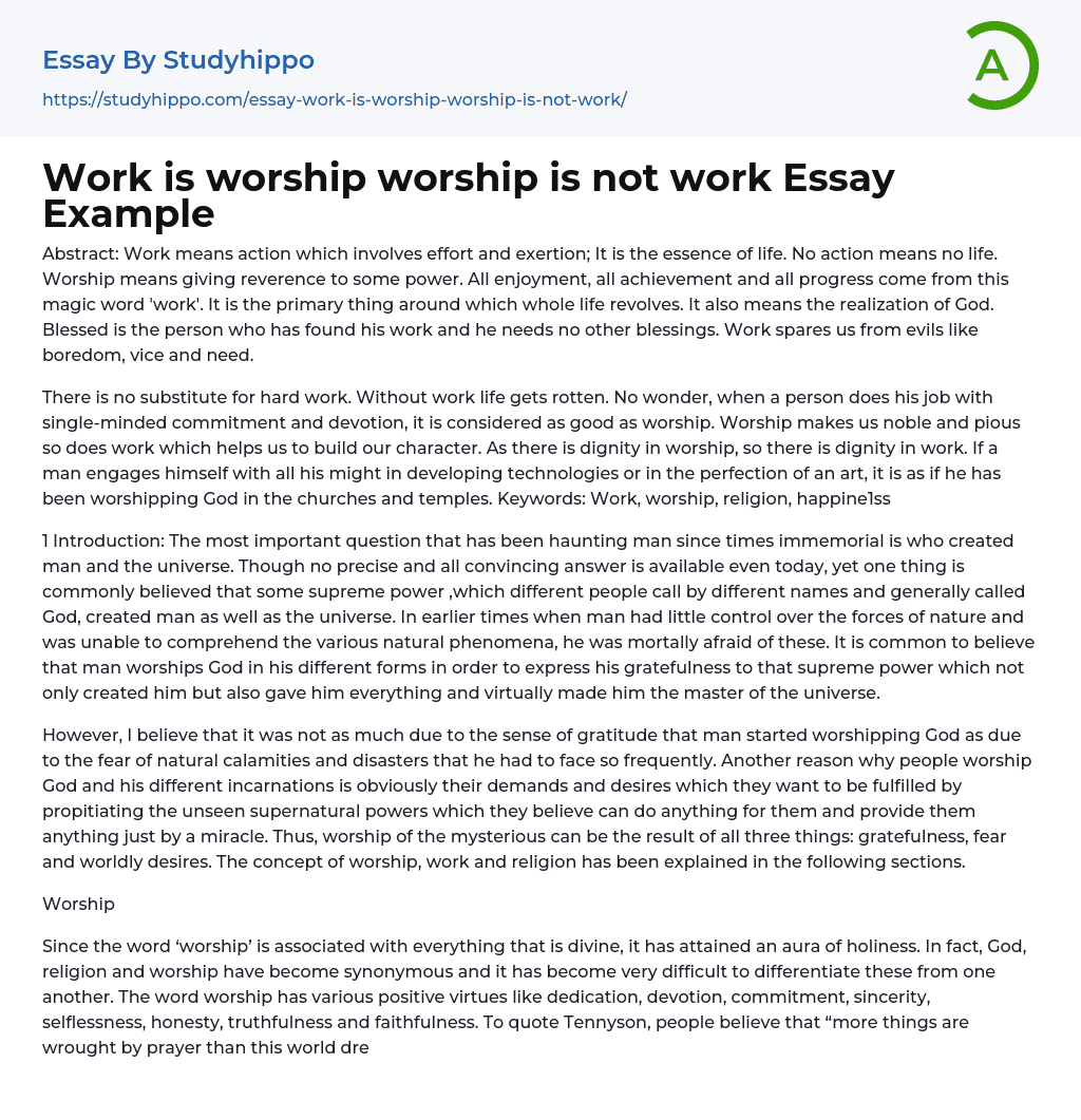 write essay on work is worship