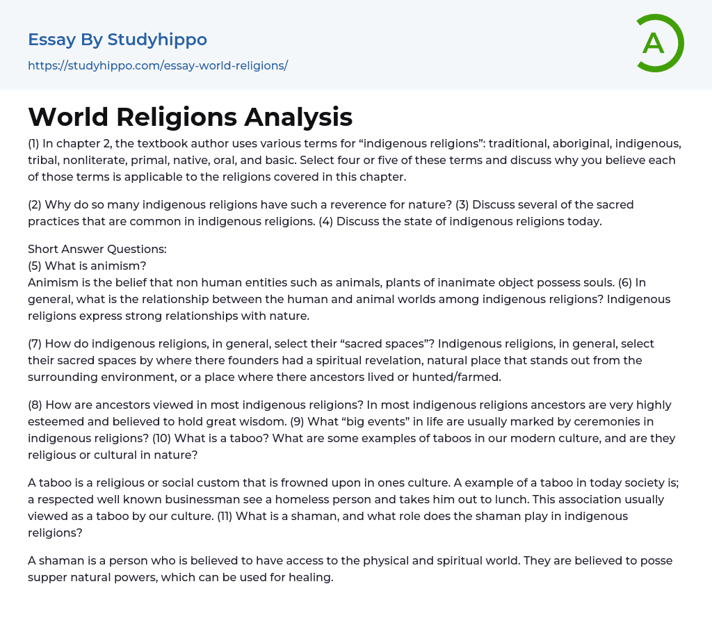 essay questions world religions