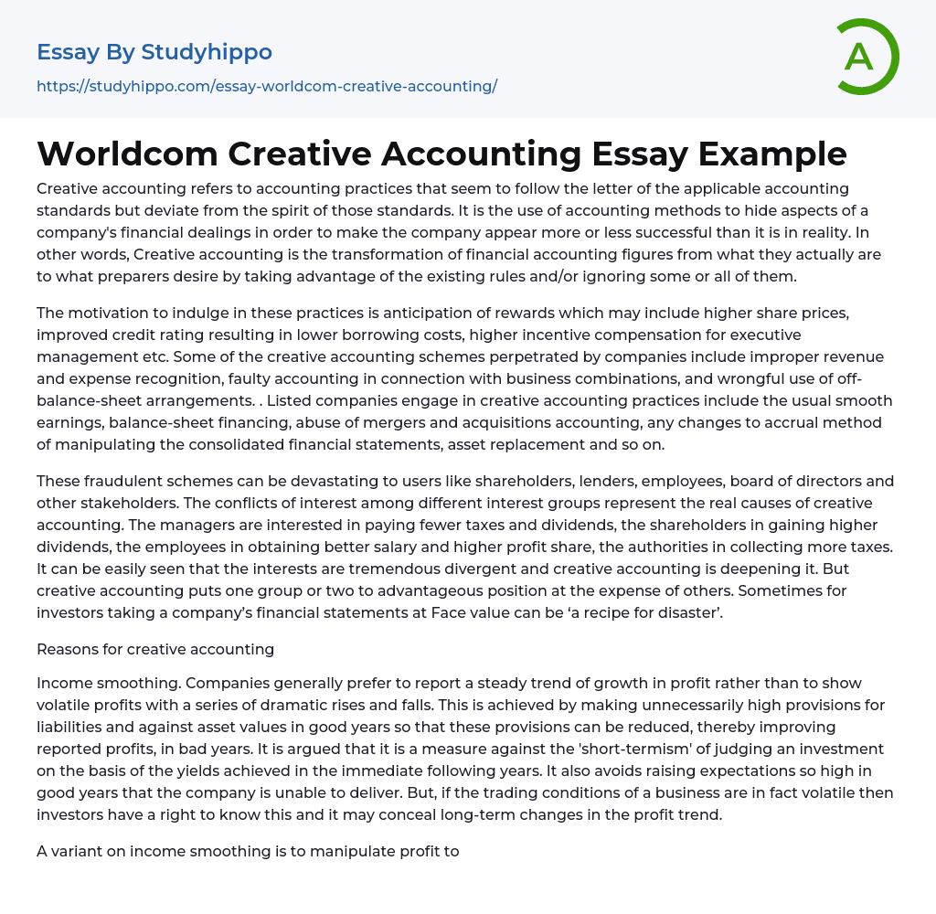 Worldcom Creative Accounting Essay Example