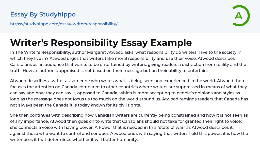 Writer’s Responsibility Essay Example