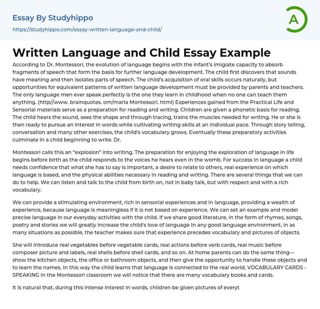 Written Language and Child Essay Example