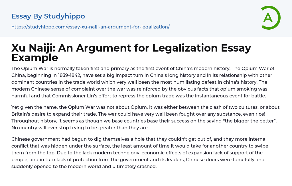 Xu Naiji: An Argument for Legalization Essay Example
