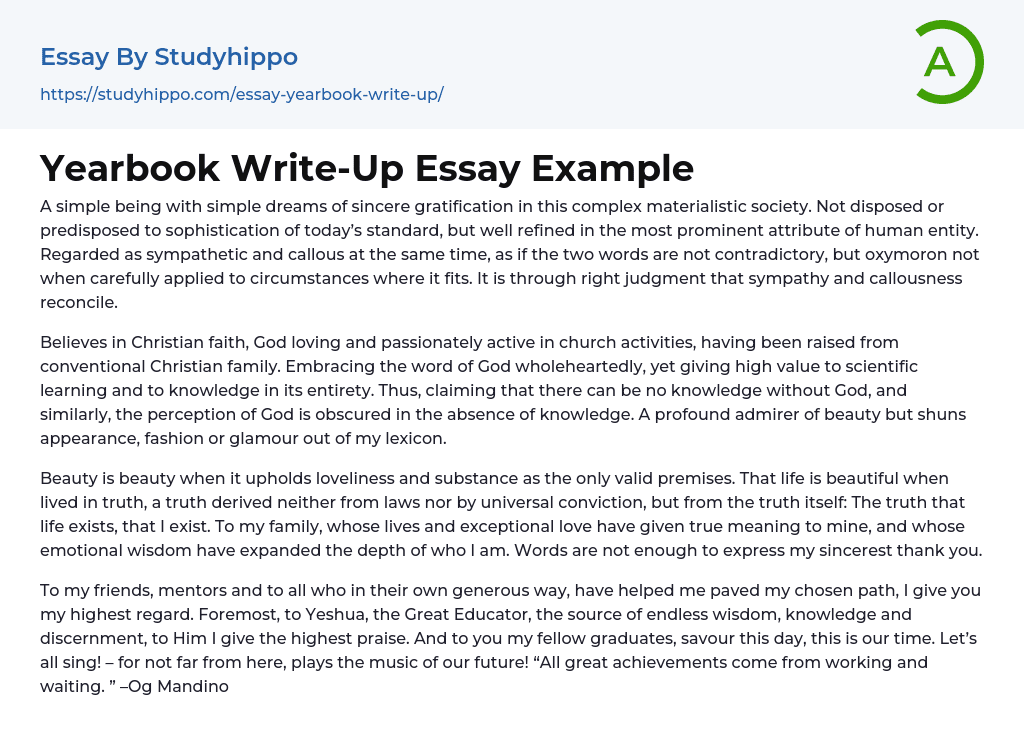 Yearbook Write-Up Essay Example