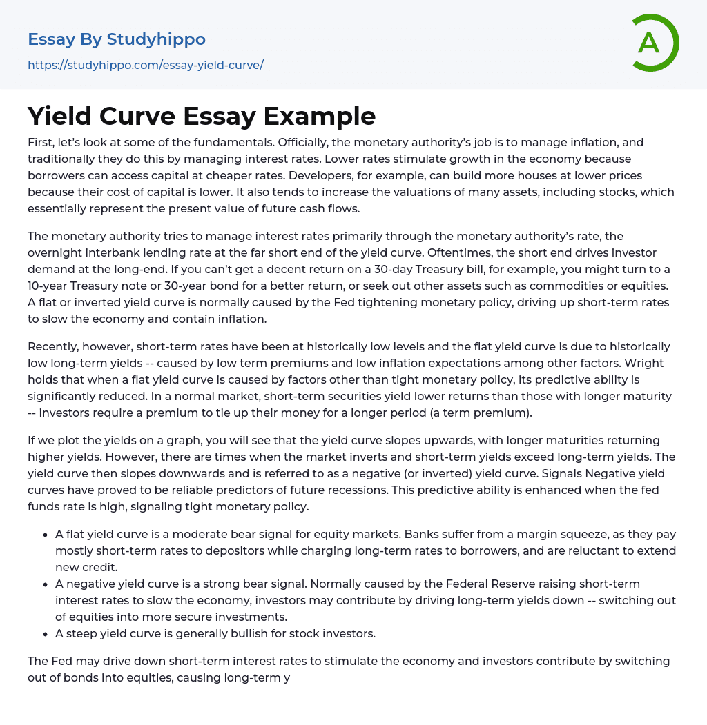 Yield Curve Essay Example