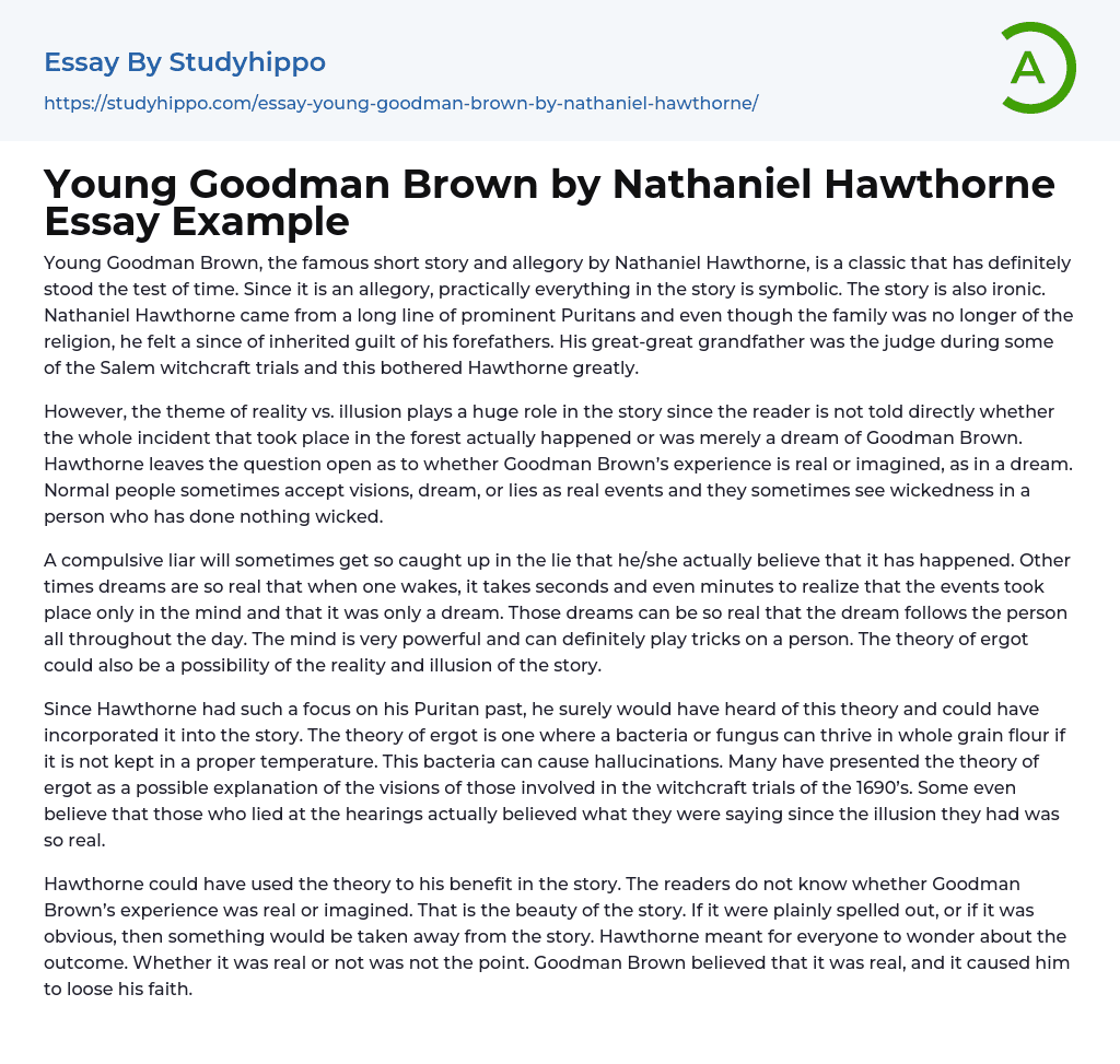 Young Goodman Brown by Nathaniel Hawthorne Essay Example