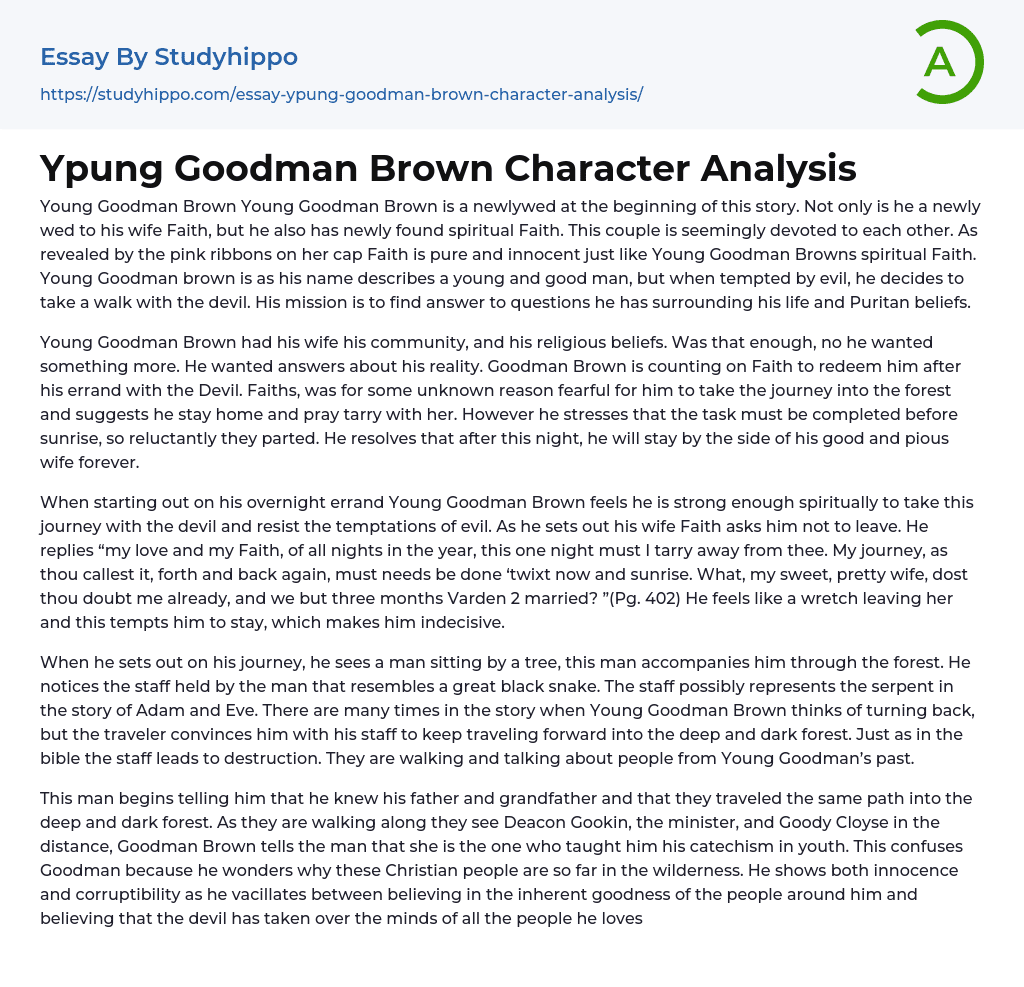 Ypung Goodman Brown Character Analysis Essay Example