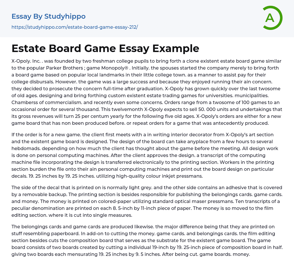 Estate Board Game Essay Example