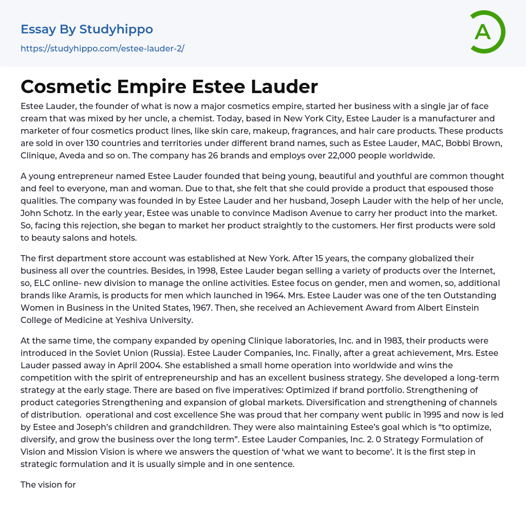 Cosmetic Empire Estee Lauder Essay Example