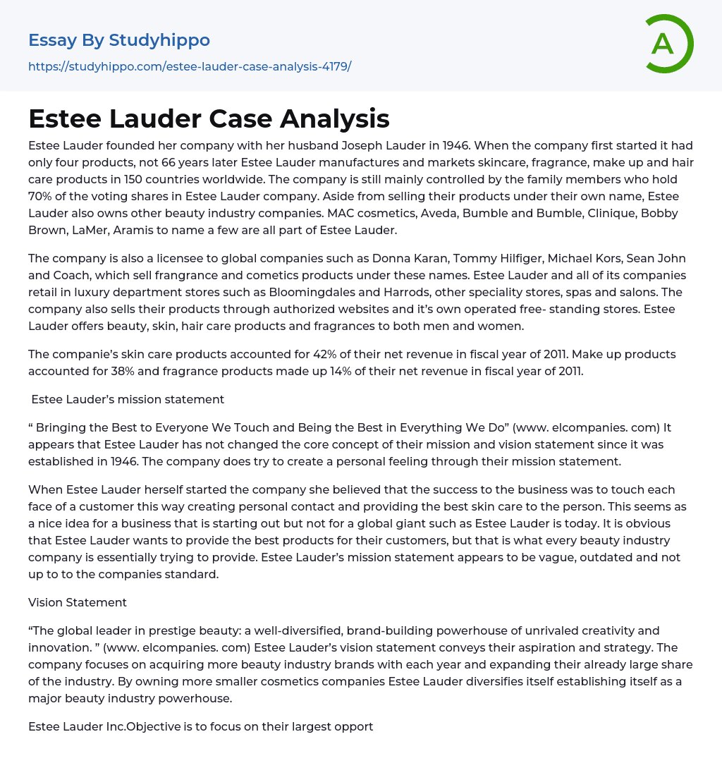 Estee Lauder Case Analysis Essay Example