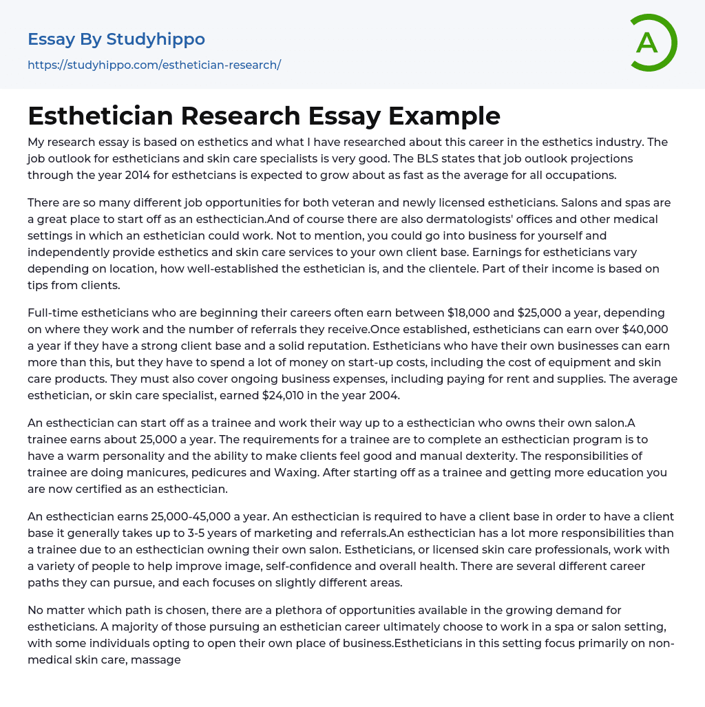 Esthetician Research Essay Example