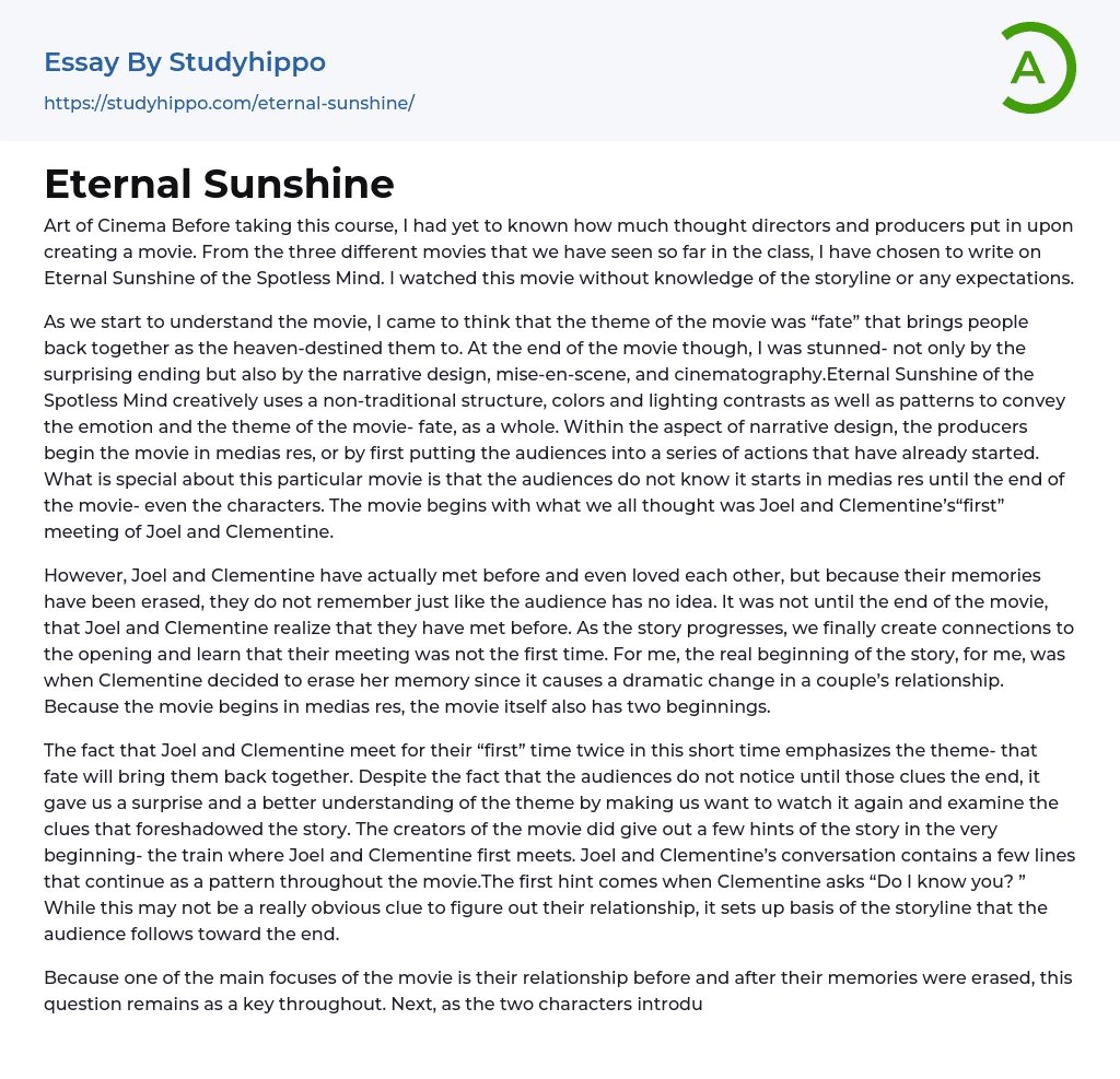 Eternal Sunshine Essay Example