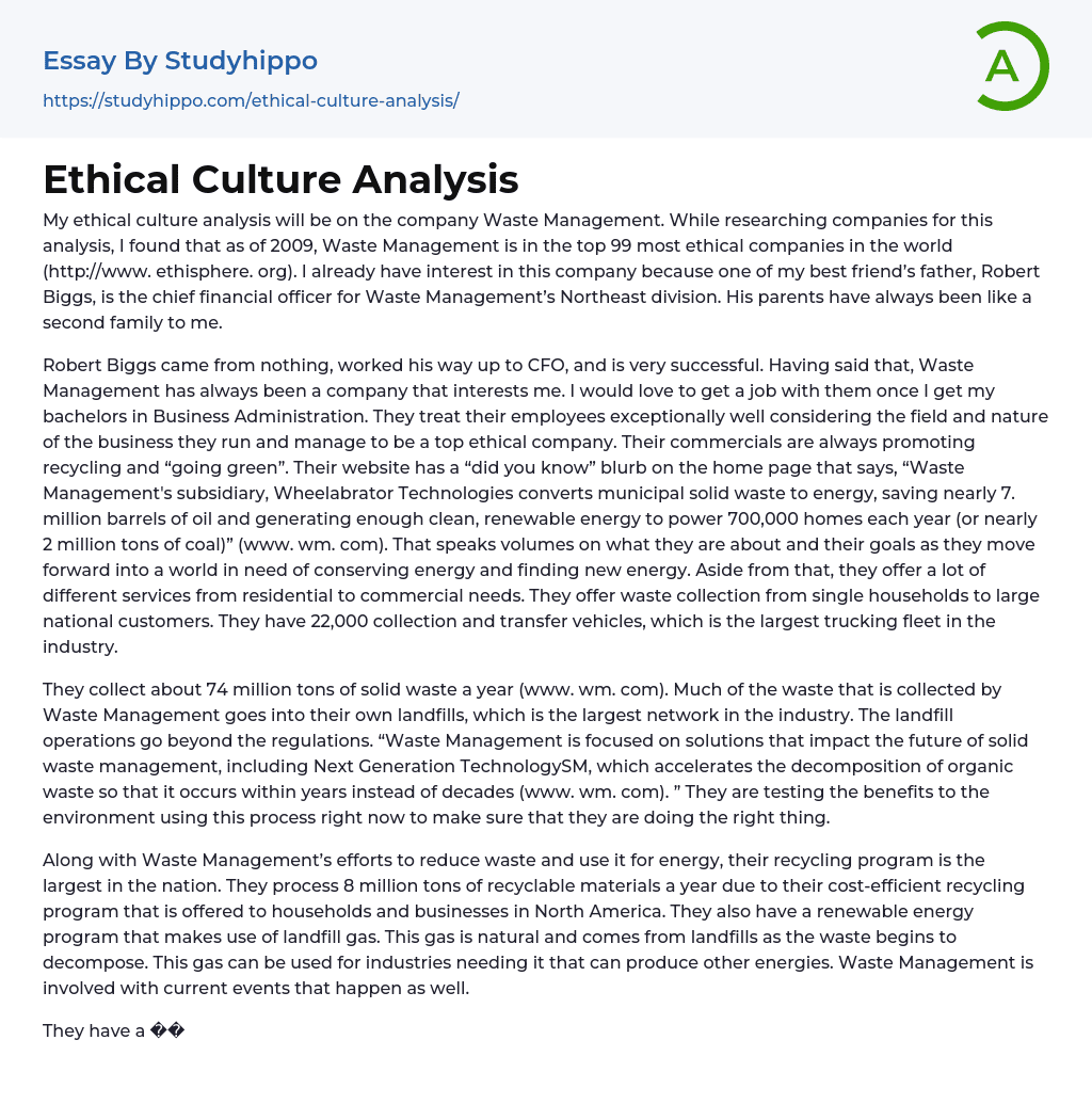 Ethical Culture Analysis Essay Example