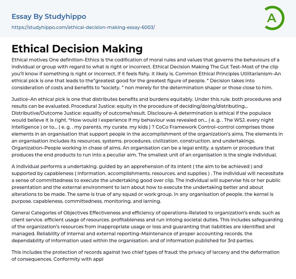 ethical decision making essay example