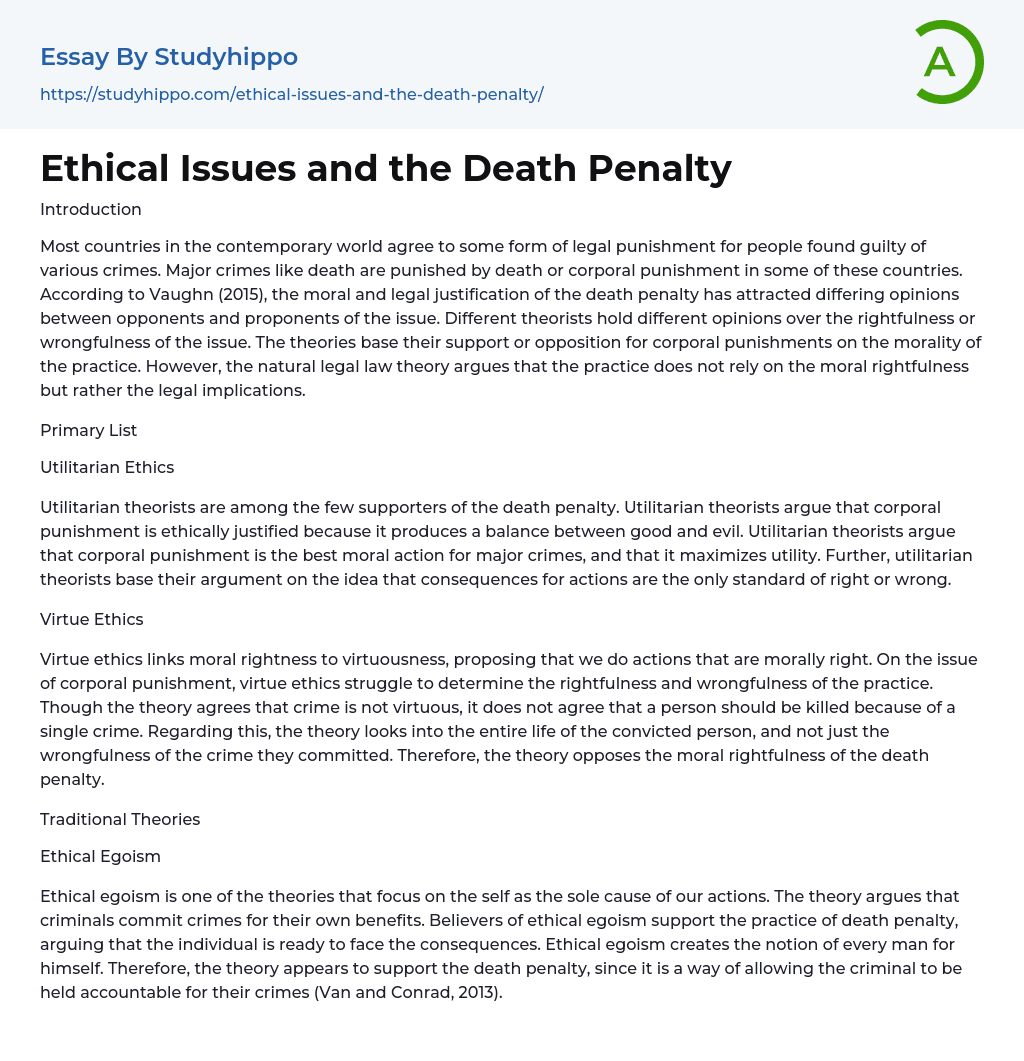 Ethical Issues And The Death Penalty Essay Example StudyHippo