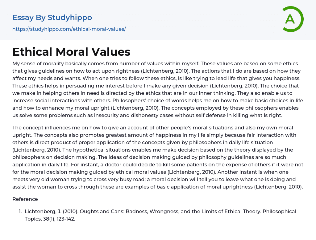 an essay on moral values