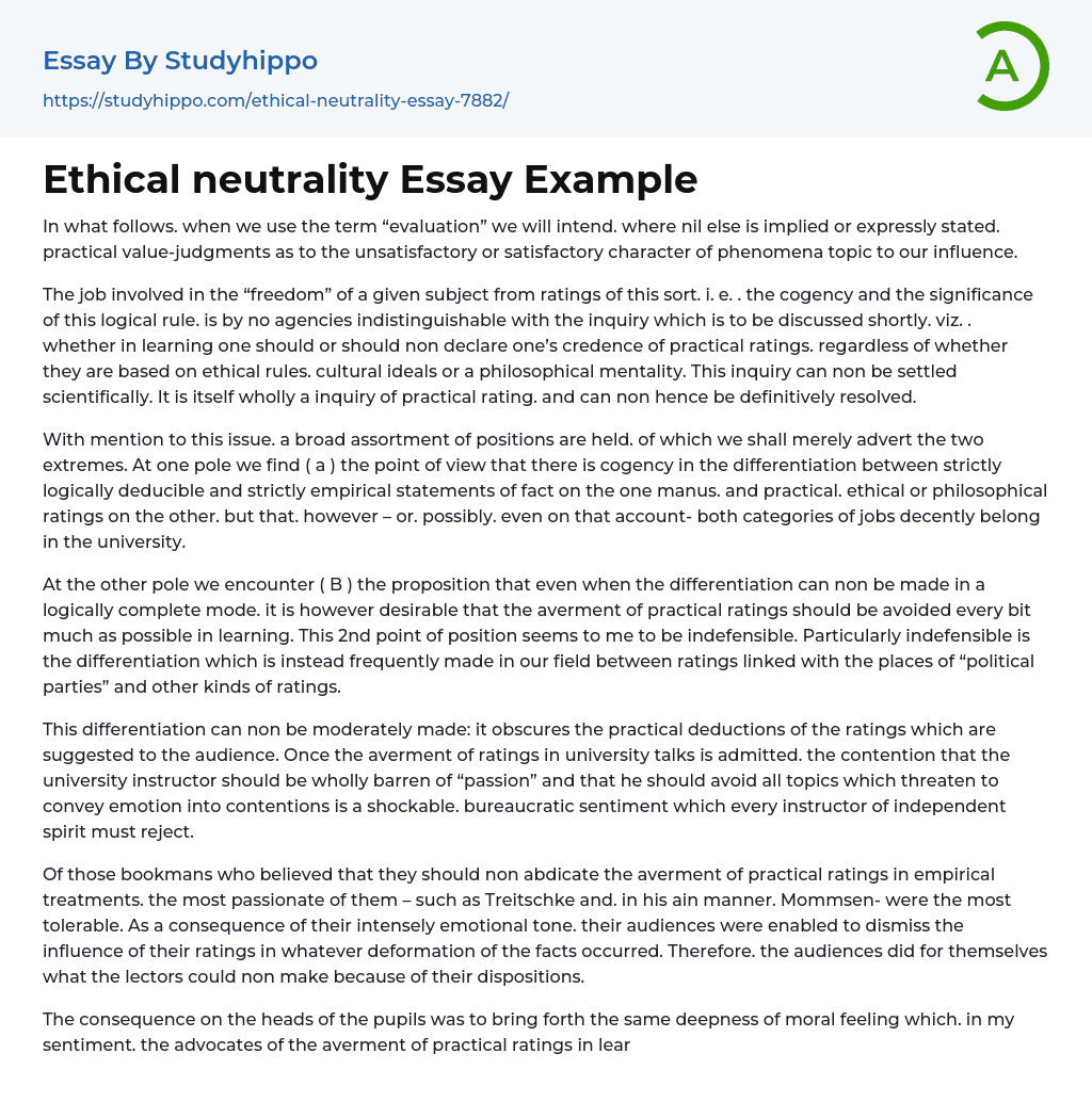 Ethical neutrality Essay Example