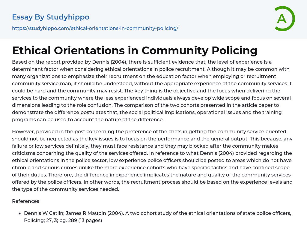 Ethical Orientations in Community Policing Essay Example