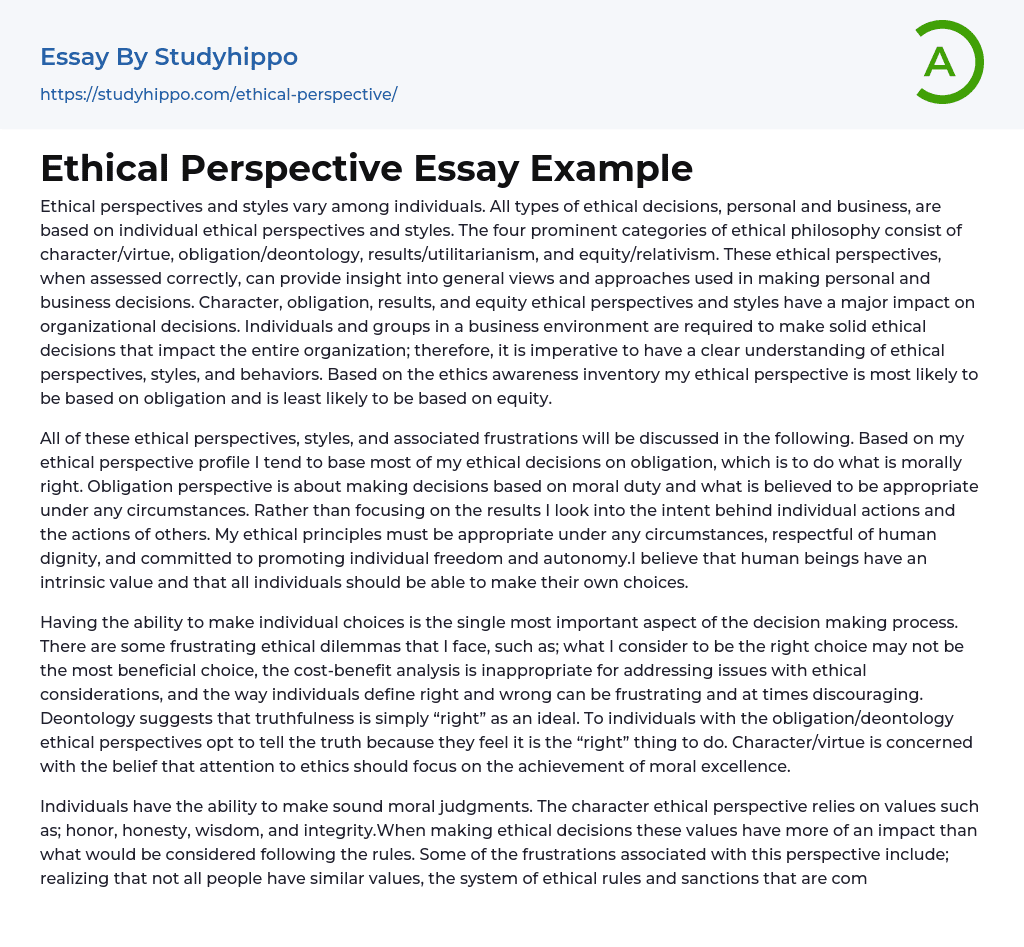Ethical Perspective Essay Example