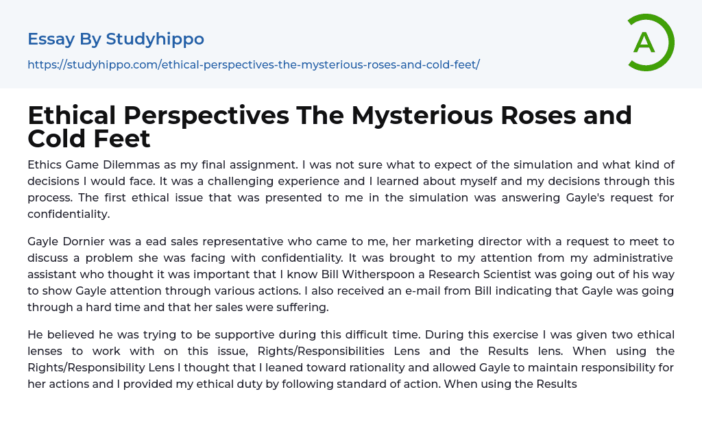 Ethical Perspectives The Mysterious Roses and Cold Feet Essay Example