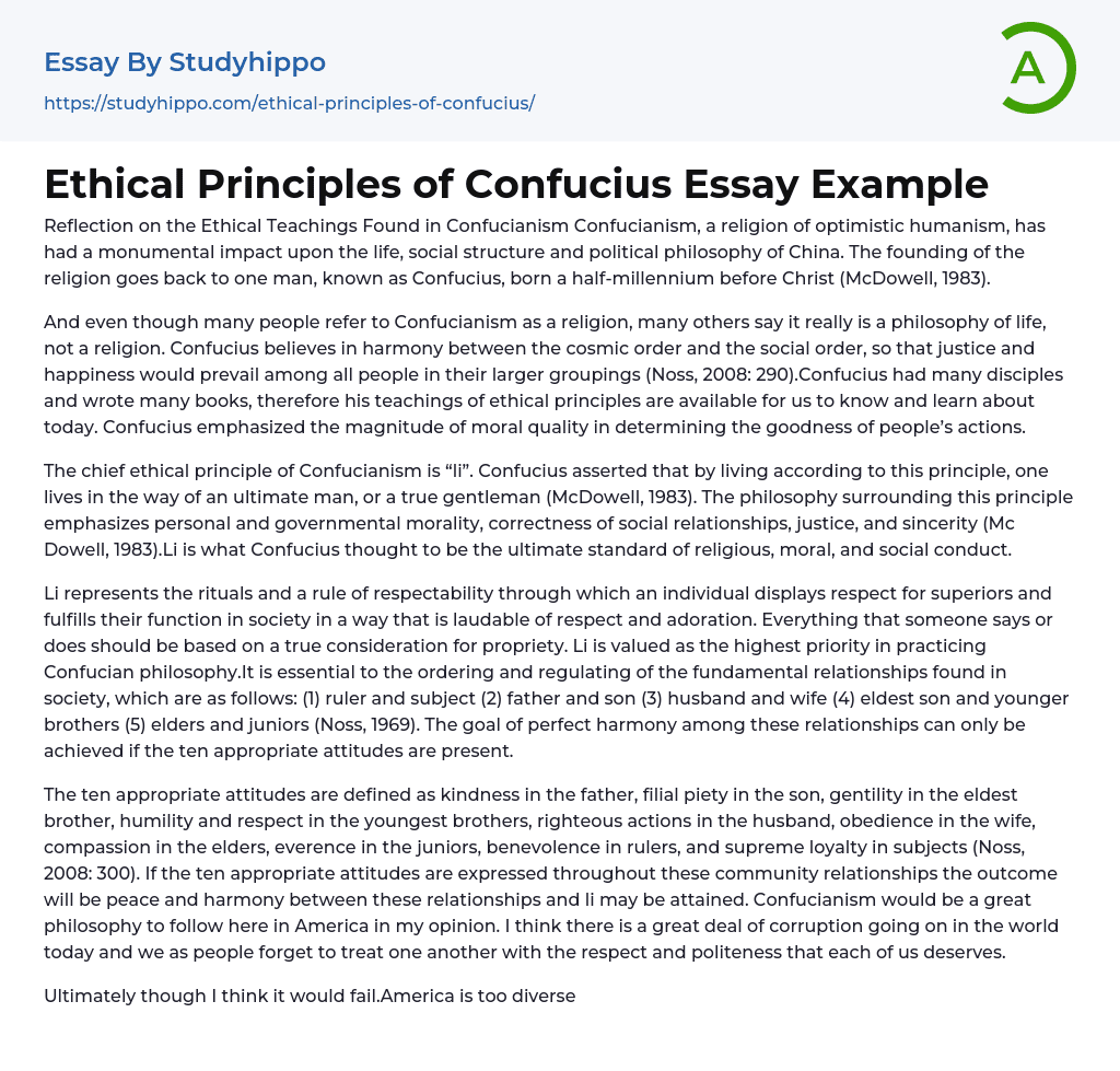 Ethical Principles of Confucius Essay Example