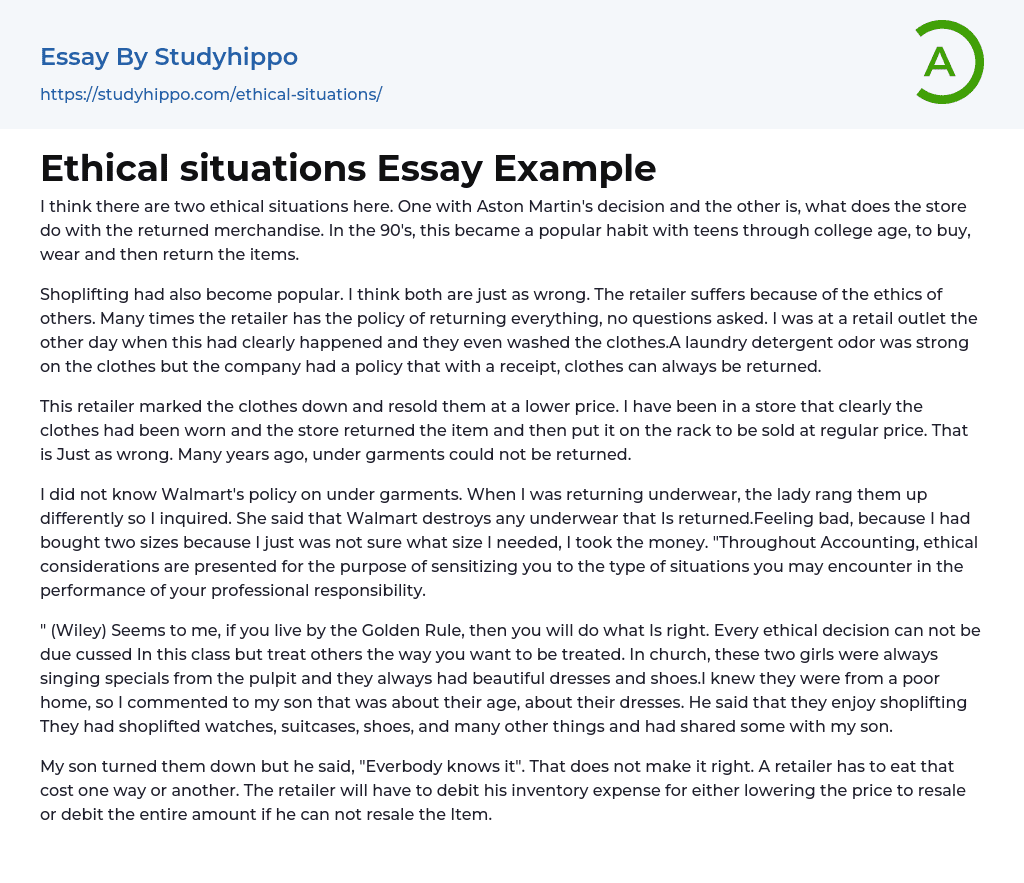 Ethical situations Essay Example
