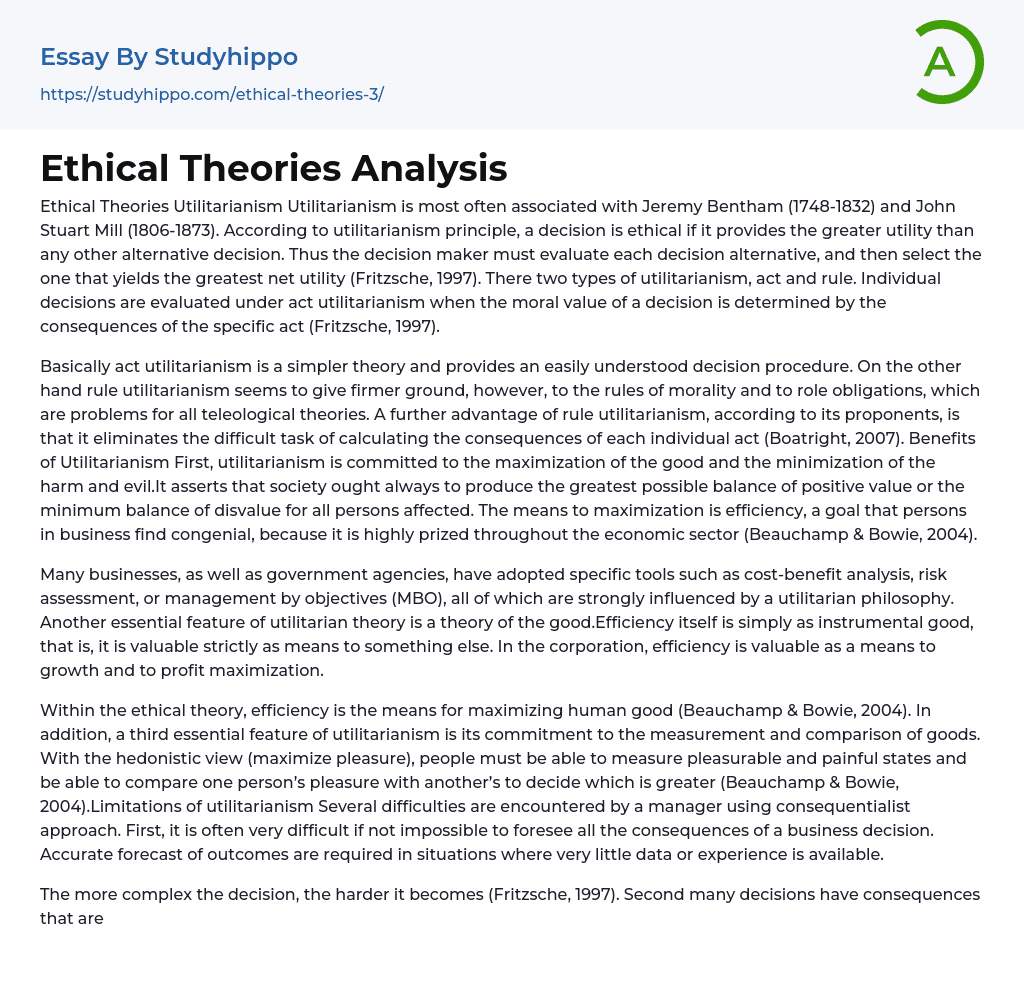 Ethical Theories Analysis Essay Example