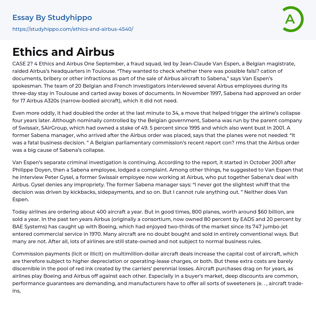 Ethics and Airbus Essay Example
