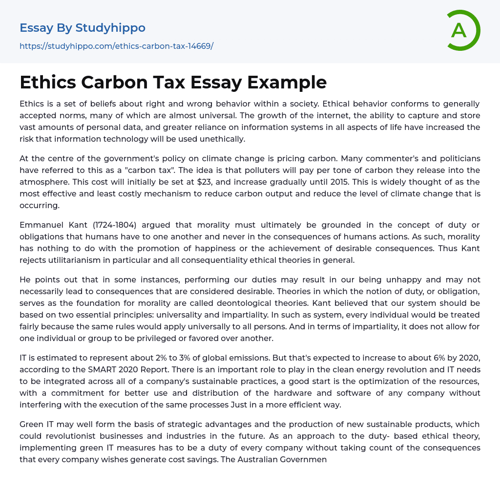 Ethics Carbon Tax Essay Example