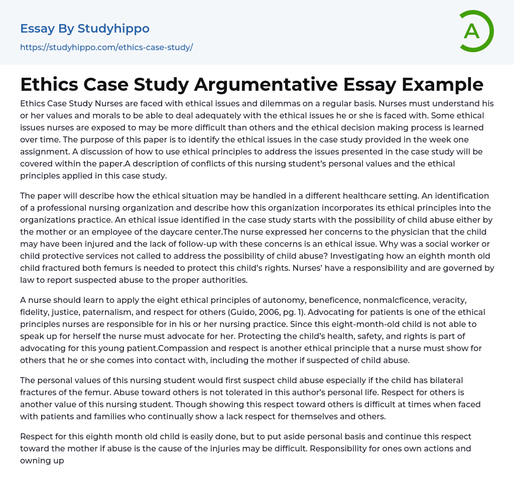 Ethics Case Study Argumentative Essay Example
