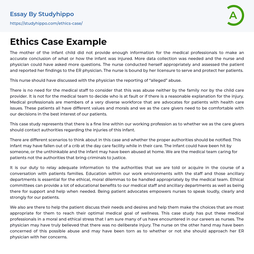 Ethics Case Example Essay Example