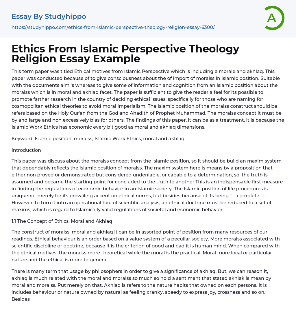 Ethics From Islamic Perspective Theology Religion Essay Example