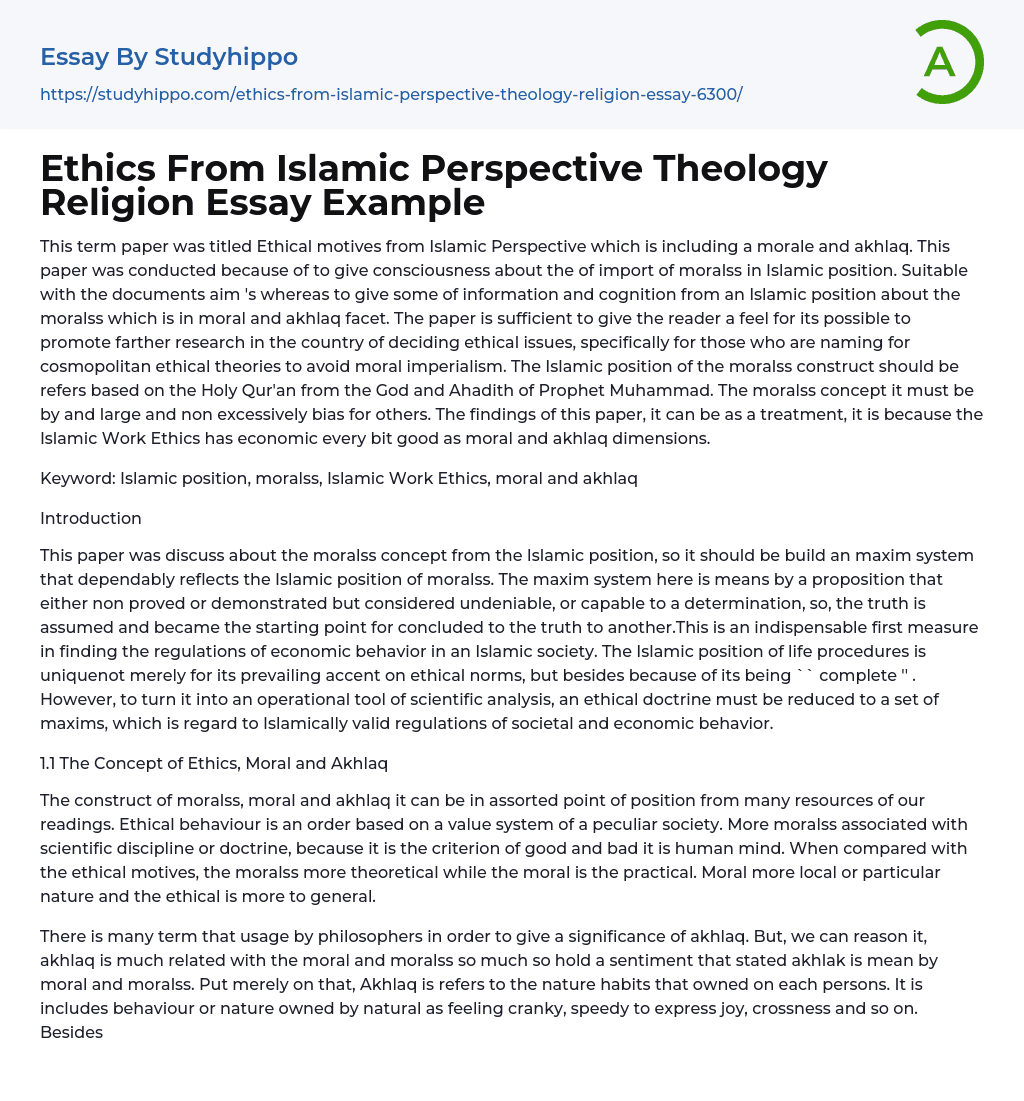 ethics in religion essay