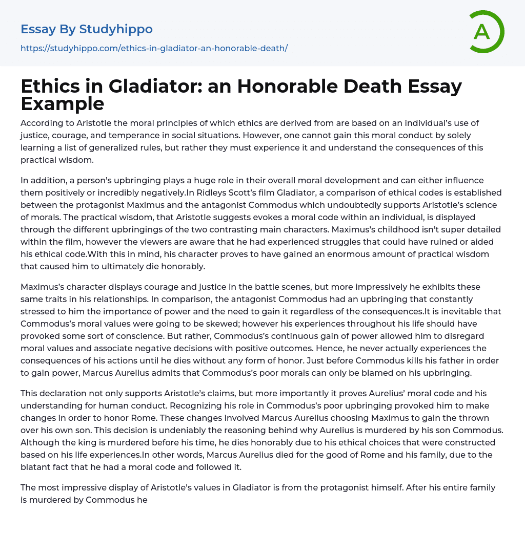 Ethics in Gladiator: an Honorable Death Essay Example