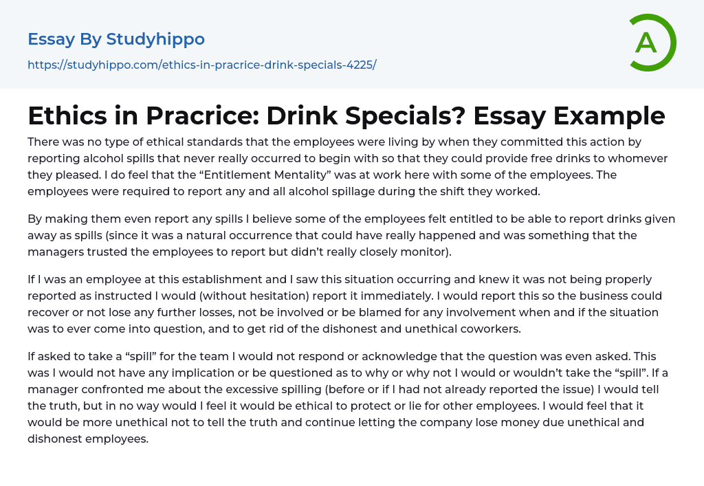 Ethics in Pracrice: Drink Specials? Essay Example