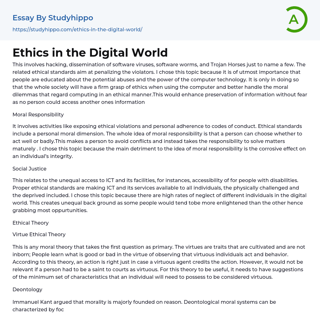 Ethics in the Digital World Essay Example