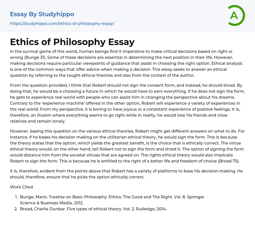 Ethics of Philosophy Essay