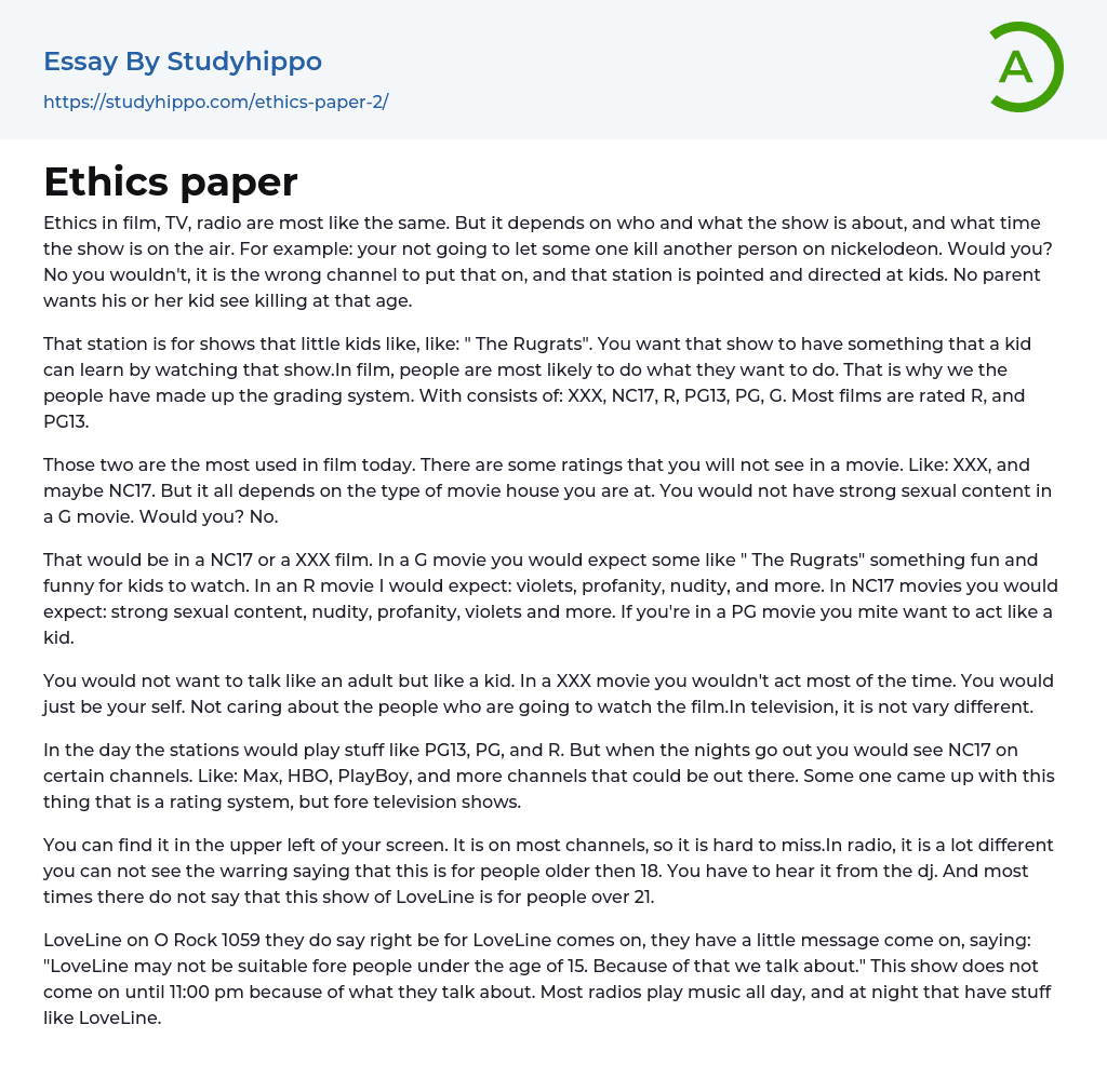 Ethics paper Essay Example